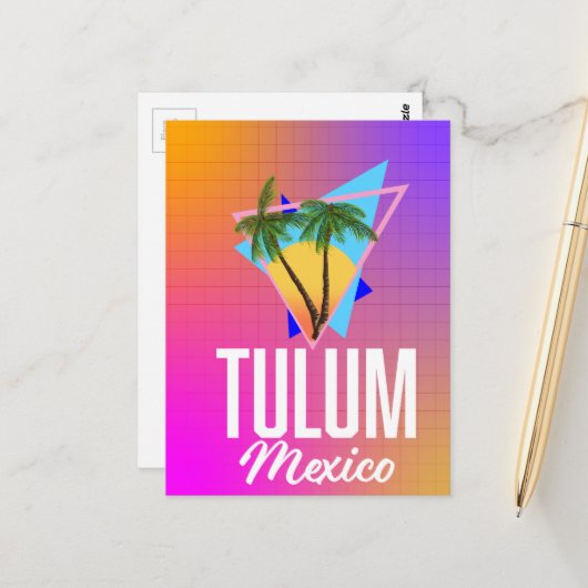 Tulum Mexico Retro Reiseplakat. Postkarte (Vorderseite/Rückseite Beispiel)