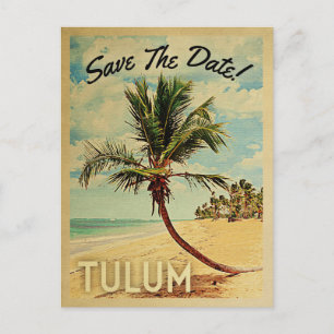 Tulum Mexico Save the Date Vintag Beach Palm Tree Ankündigungspostkarte