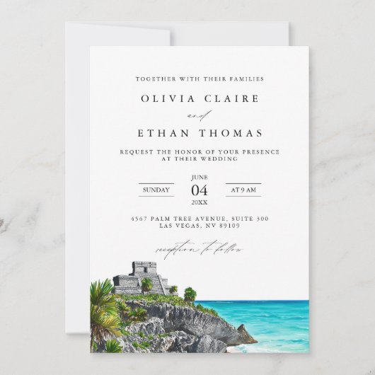 Tulum Mexico Tropical Beach Hochzeit in Urlaubsort Einladung (Vorderseite)
