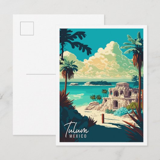 Tulum Mexico Vintage Reise Illustration Postkarte (Vorne/Hinten)
