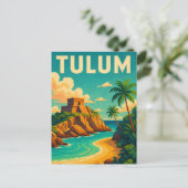 Tulum Mexico Vintage Reisen Art Postkarte (Stehend Vorderseite)