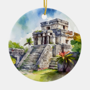 Tulum Mexico Watercolor Keramik Ornament