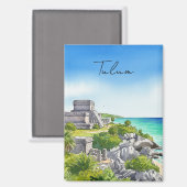 Tulum Mexico Watercolor Magnet (Vorderseite/Rückseite)