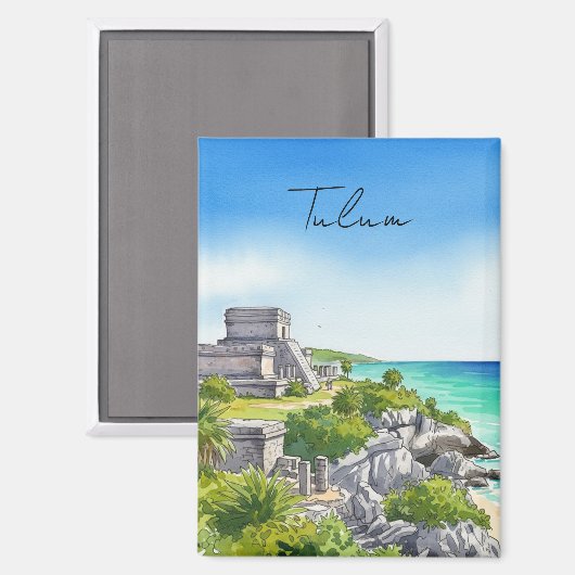 Tulum Mexico Watercolor Magnet (Vorderseite/Rückseite)