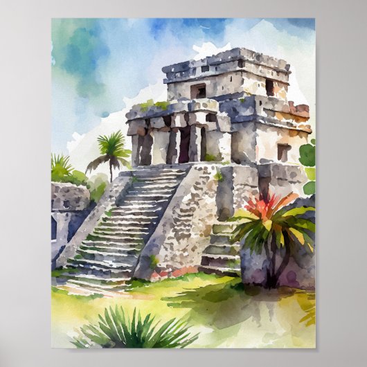 Tulum Mexico Watercolor Poster (Vorne)