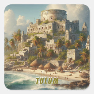 Tulum Mexiko Landschaft Vintage Reise Quadratischer Aufkleber