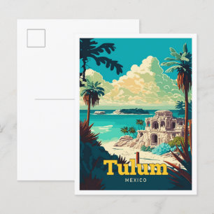 Tulum Mexiko Reise Kunst Vintage-Illustration Postkarte