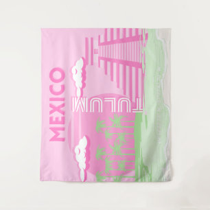 Tulum, Mexiko, Reisekunst, Preppy Art, Pink Wandteppich