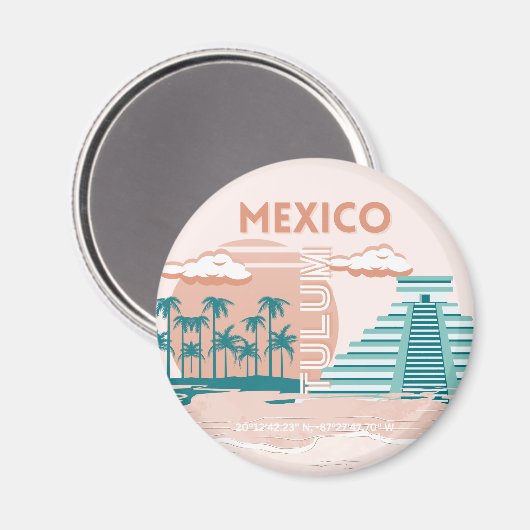 Tulum, Mexiko, Reisekunst, Retro Magnet (Vorderseite/Rückseite)