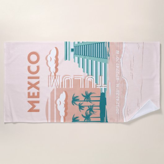 Tulum, Mexiko, Reisekunst, Retro Strandtuch (Vorderseite)