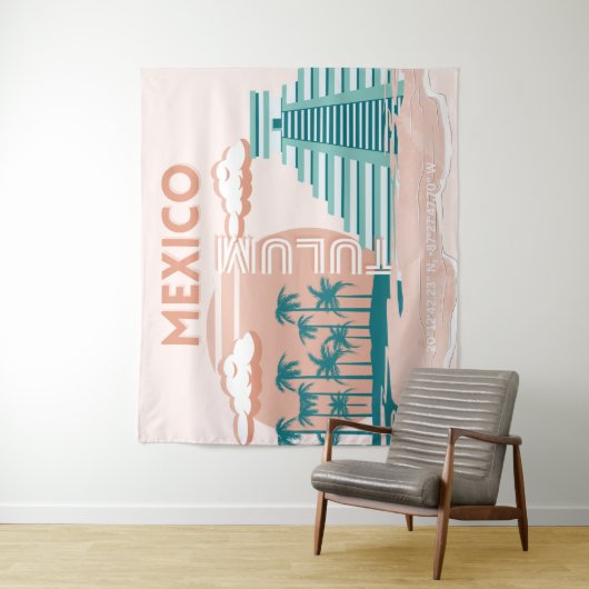 Tulum, Mexiko, Reisekunst, Retro Wandteppich (Beispiel)