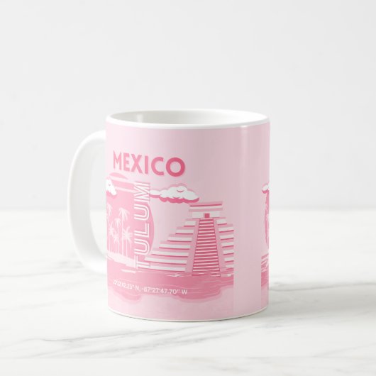 Tulum, Mexiko, Reisekunst, rosa Kunst Kaffeetasse (Vorderseite Links)