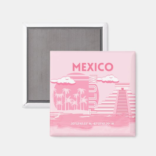 Tulum, Mexiko, Reisekunst, rosa Kunst Magnet (Vorderseite/Rückseite)