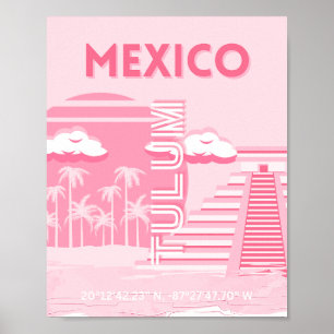 Tulum, Mexiko, Reisekunst, rosa Kunst Poster