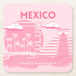 Tulum, Mexiko, Reisekunst, rosa Kunst Rechteckiger Pappuntersetzer