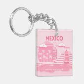 Tulum, Mexiko, Reisekunst, rosa Kunst Schlüsselanhänger (Vorderseite links)