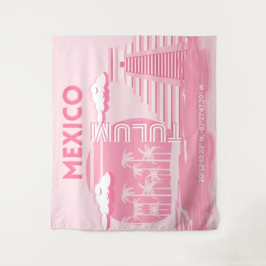 Tulum, Mexiko, Reisekunst, rosa Kunst Wandteppich (Vorderseite)
