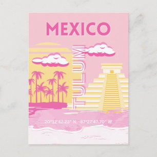 Tulum, Reisekunst, Preppy Art, Pink Feiertagspostkarte