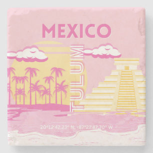 Tulum, Reisekunst, Preppy Art, Pink Steinuntersetzer