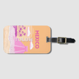 Tulum, Travel Art, Retro Art, Rosa, Orange Gepäckanhänger