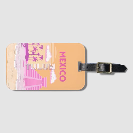 Tulum, Travel Art, Retro Art, Rosa, Orange Gepäckanhänger (Vorderseite (Horizontal))