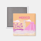 Tulum, Travel Art, Retro Art, Rosa, Orange Magnet (Vorderseite/Rückseite)