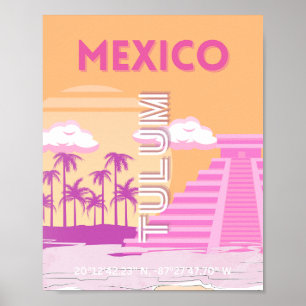 Tulum, Travel Art, Retro Art, Rosa, Orange Poster