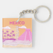 Tulum, Travel Art, Retro Art, Rosa, Orange Schlüsselanhänger (Rückseite)