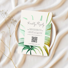 Tulum Watercolor Tropical Gold Palm Destination QR RSVP Karte