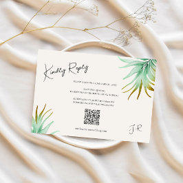 Tulum Watercolor Tropical Gold Palm Destination QR RSVP Karte