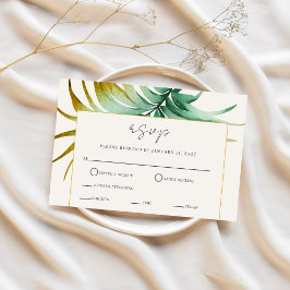 Tulum Watercolor Tropical Gold Palm Destination RSVP Karte