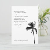 Tulum Wedding Mexico Black & White Palm Tree Beach Einladung (Stehend Vorderseite)