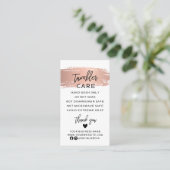Tumbler Care Instructions Card mit Rose Gold Visitenkarte (Stehend Vorderseite)