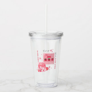 Tumbler niedlich Party Erdbeere rosa Trinkbehälter Acryltrinkbecher