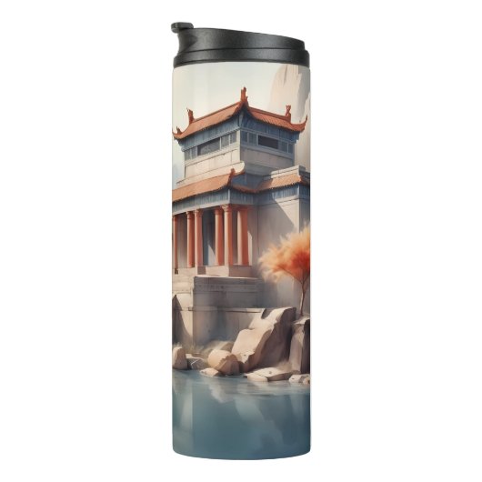 Tumblers - Serene Ancient Temple by the River Thermosbecher (Nach rechts gedreht)