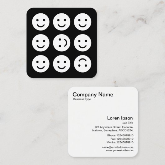 Tumbling Emojis - weiß auf schwarz Quadratische Visitenkarte (Vorne/Hinten)