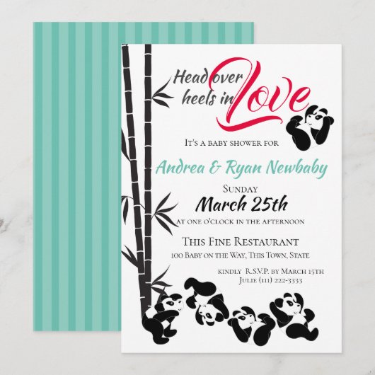 Tumbling Panda Baby Dusche Einladung (Vorne/Hinten)