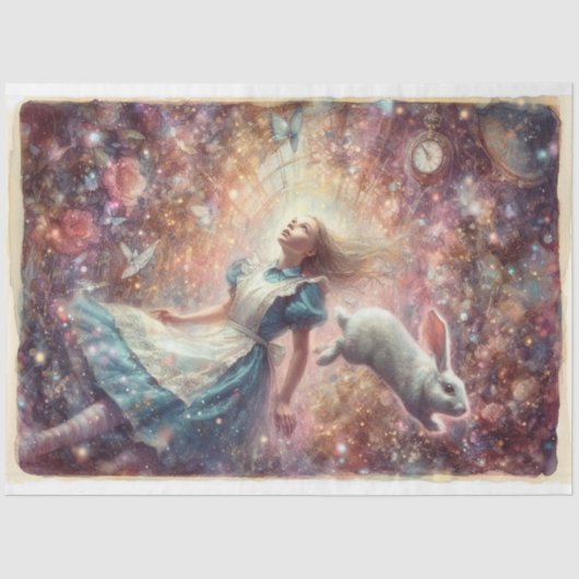 Tumbling Through Time Alice Wonderland Decoupage Seidenpapier (Vorderseite)