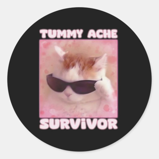 Tummy Ache Survivor Cat Funny Runder Aufkleber (Vorderseite)