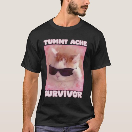 Tummy Ache Survivor Cat Funny T-Shirt (Vorderseite)