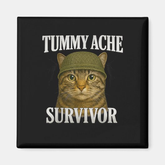Tummy Ache Survivor Cat Meme Funny Kitten Geschenk Magnet (Vorne)