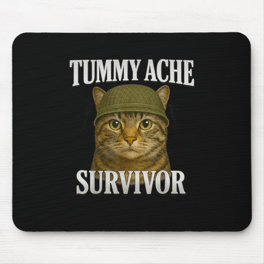 Tummy Ache Survivor Cat Meme Funny Kitten Geschenk Mousepad (Vorne)