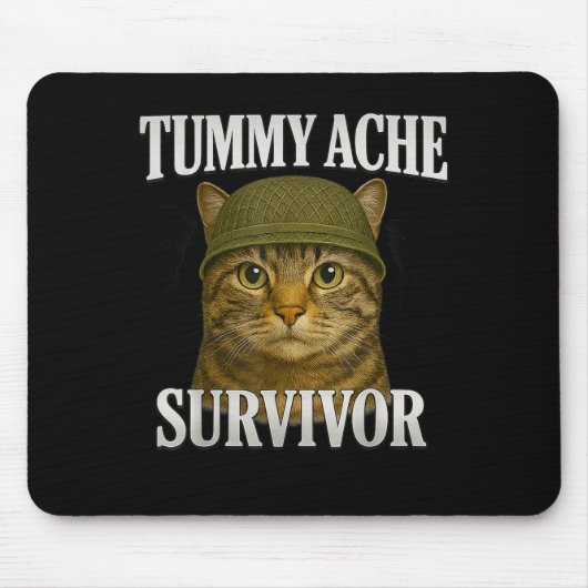Tummy Ache Survivor Cat Meme Funny Kitten Geschenk Mousepad (Vorne)