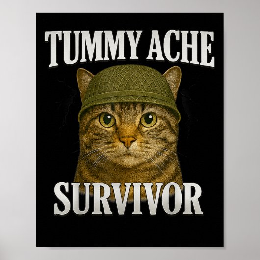 Tummy Ache Survivor Cat Meme Funny Kitten Geschenk Poster (Vorne)