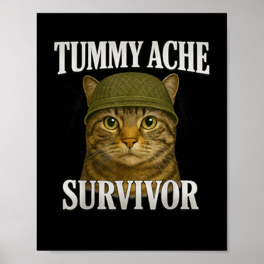 Tummy Ache Survivor Cat Meme Funny Kitten Geschenk Poster (Vorne)