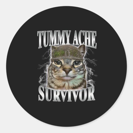 Tummy Ache Survivor Funny Cat Meme  Runder Aufkleber (Vorderseite)