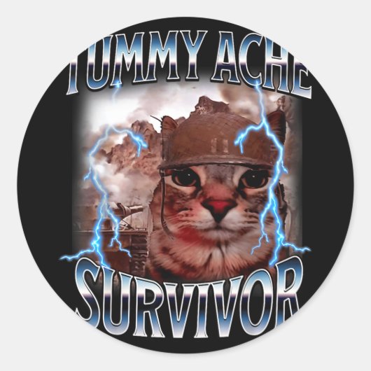 Tummy ache survivor funny cat meme survived today' runder aufkleber (Vorderseite)