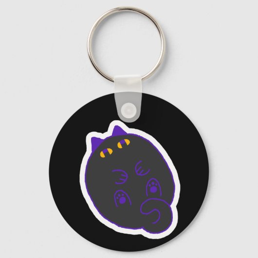 Tummy Chonky Black Cat Keychain Schlüsselanhänger (Vorderseite)