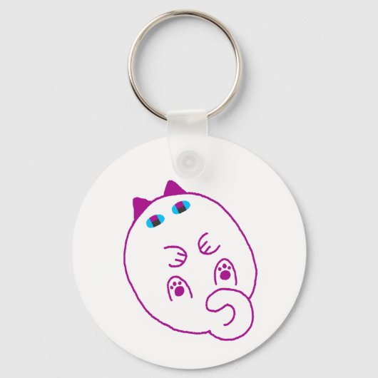 Tummy Chonky White Cat Keychain Schlüsselanhänger (Vorderseite)