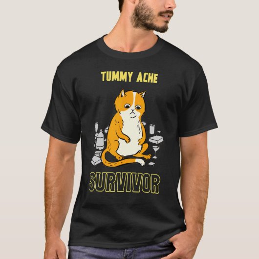 Tumorache Survivor Thinking Cat T-Shirt (Vorderseite)